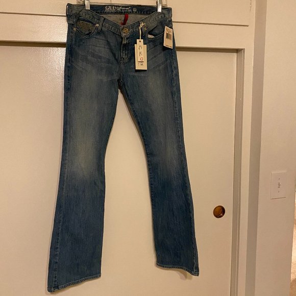 Guess Foxy Flare Jeans Flare Low Rise Stretch Embellished Denim NWT 32 - Picture 8 of 11